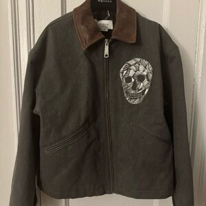 Alexander McQueen Brown and Gray Skull Bomber Jacket
